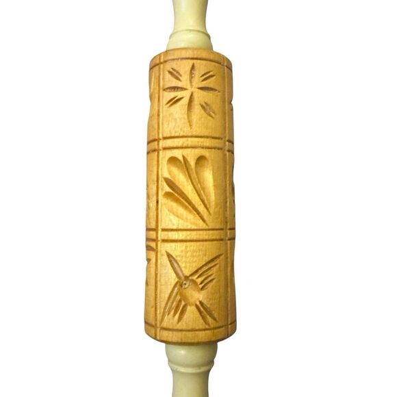 Birds Vintage Embossed Wood Rolling Pin Dough Roller Cookies 14" Engraved owl - Picture 4 of 6